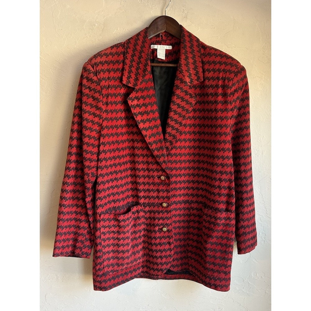 Vintage 90s The Limited Suede Leather Houndstooth Jacket Overcoat L Maximalism